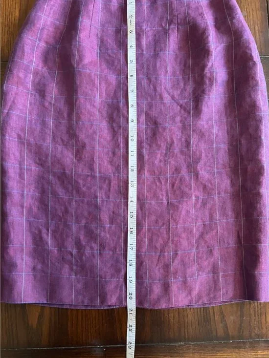 Vintage 90s Linda Allard Ellen Tracy Purple Linen Pencil Skirt 2 Petite Mini Off - Picture 8 of 8